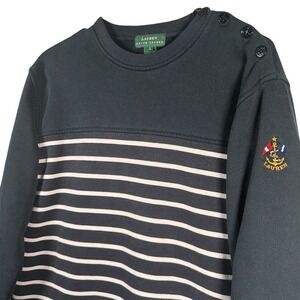 Lauren Ralph Lauren‎ Women Small Navy Striped Nautical Sweater Button Shoulder